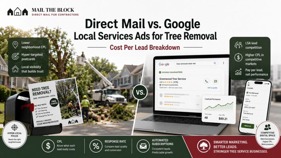 Tree Service Cost Per Lead: Direct Mail vs. Google Local Services Ads (LSA)